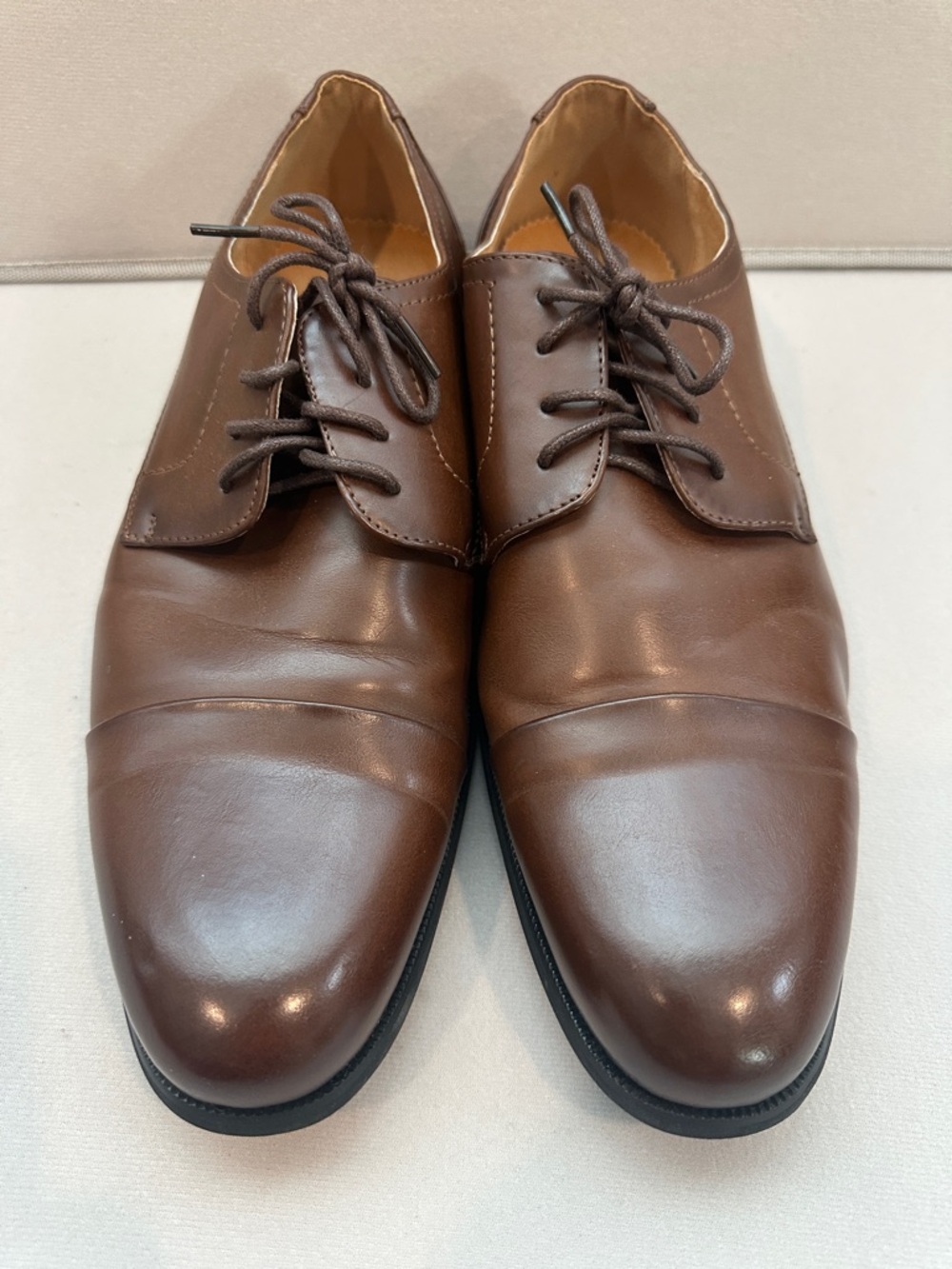 Men's Brown Leather Cap-Toe Derby Lace-Up Shoes